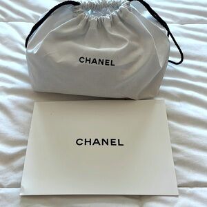CHANEL Bag Tote White Fabric with Black Chanel & CHANEL Envelope AUTHENTIC